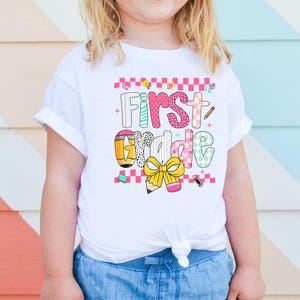 First Grade Shirt Girls Coquette Back to School Tee Cute 1st Grade Outfit Pink First Day of School Shirt Bow First Grade T-shirt Girl School