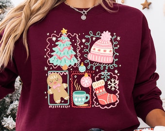Cute Christmas Sweatshirt Cozy Christmas Sweater Girly Christmas Crewneck Holiday Vibes Sweatshirt Christmas Gift for Her Festive Sweatshirt