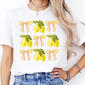 Lemon T-shirt with Bow Summer Shirt Lemon Bow Shirt Lemon Coquette Tee Fruitcore T-Shirt Italian Lemon Shirt Cute Vacation Tee Botanical