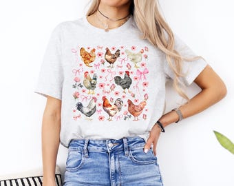 Cottagecore Shirt Cute Farm Shirt Coquette Chicken Shirt Floral Farm Tee Hen Shirt Chicken Mom T-shirt Farmhouse Shirt Country Aesthetic Tee