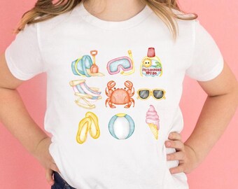 Kids Summer Shirt Beach T-shirt Girls Vacation T-Shirt Cute Summer Gift Beach Tee Toddler Summer Shirt Ice Cream Crab Floatie Kids Clothing