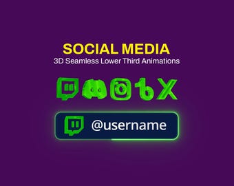 3D Neon Animated Social Media Lower Thirds | Seamless Stream Overlay