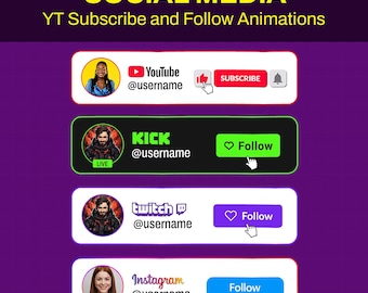 Animated YouTube Subscribe Button | Custom Social Media Lower Third Follow Overlay Animation