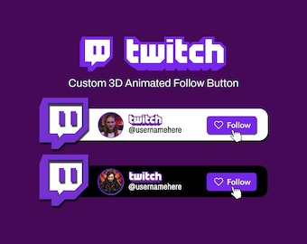 Custom 3D Animated Twitch Follow Button Overlay | Streamer Social Media Lower Third