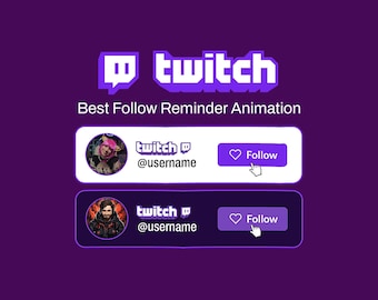 Animated Twitch Follow Button Overlay | Personalized Social Media Lower Third, Stream Overlay