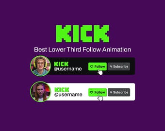 Animated Kick Follow Button Stream Overlay: Custom Social Media Lower ...