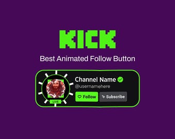 Personalized Kick Stream Follow Button Overlay | Social Media Animated Lower Third