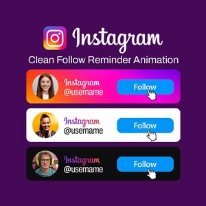 Custom Instagram Follow Button Animation | Social Media Lower Thirds | Clean Stream Overlay Animation |  Transparent Background + Sound FX