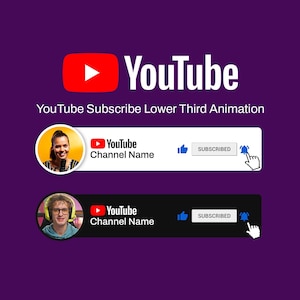 Custom Animated YouTube Button Overlay – Elegant Social Media Lower Third Animation with Sound Effects & Transparent Background