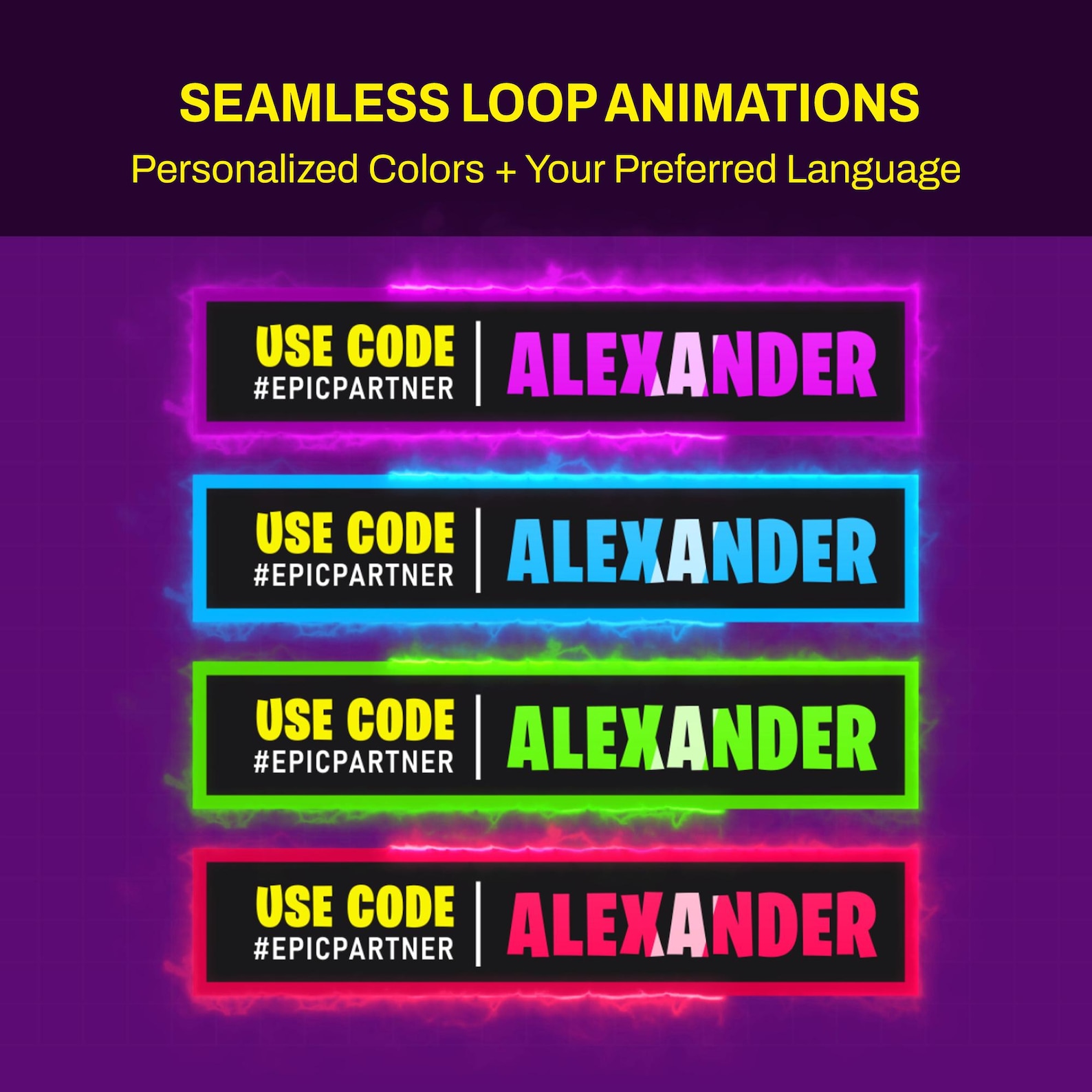 Custom Animated Neon Creator Code Stream Overlay for Twitch, Kick ...
