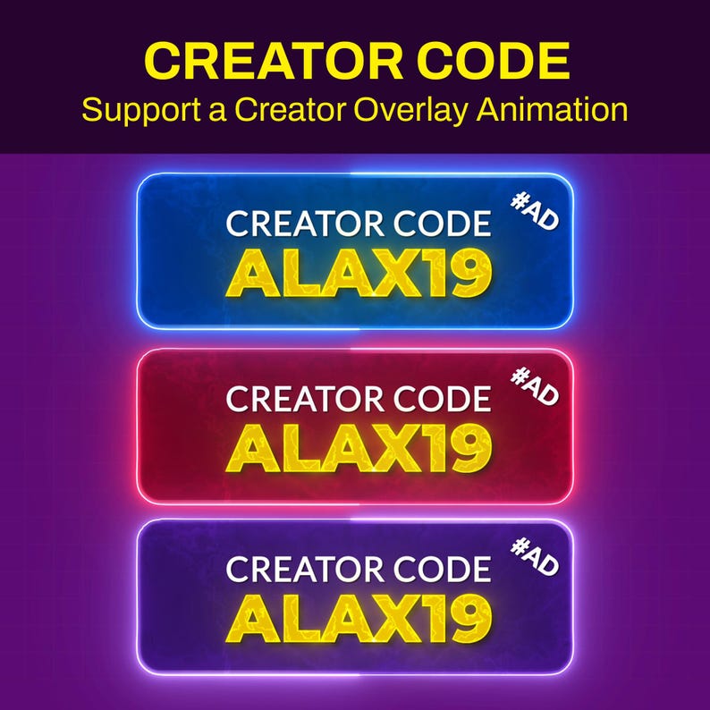 Custom Creator Code Overlay Animation | Neon Animated Stream Overlay ...