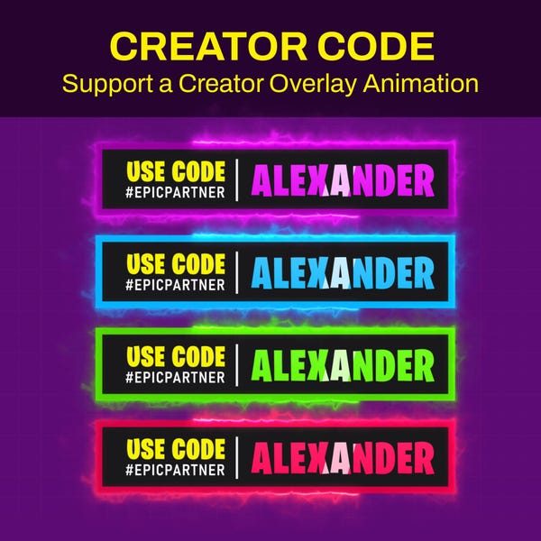 Custom Animated Neon Creator Code Stream Overlay for Twitch, Kick & YouTube