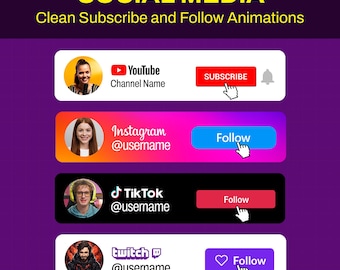 Custom Animated Social Media Follow Overlay | YouTube, TikTok, Twitch