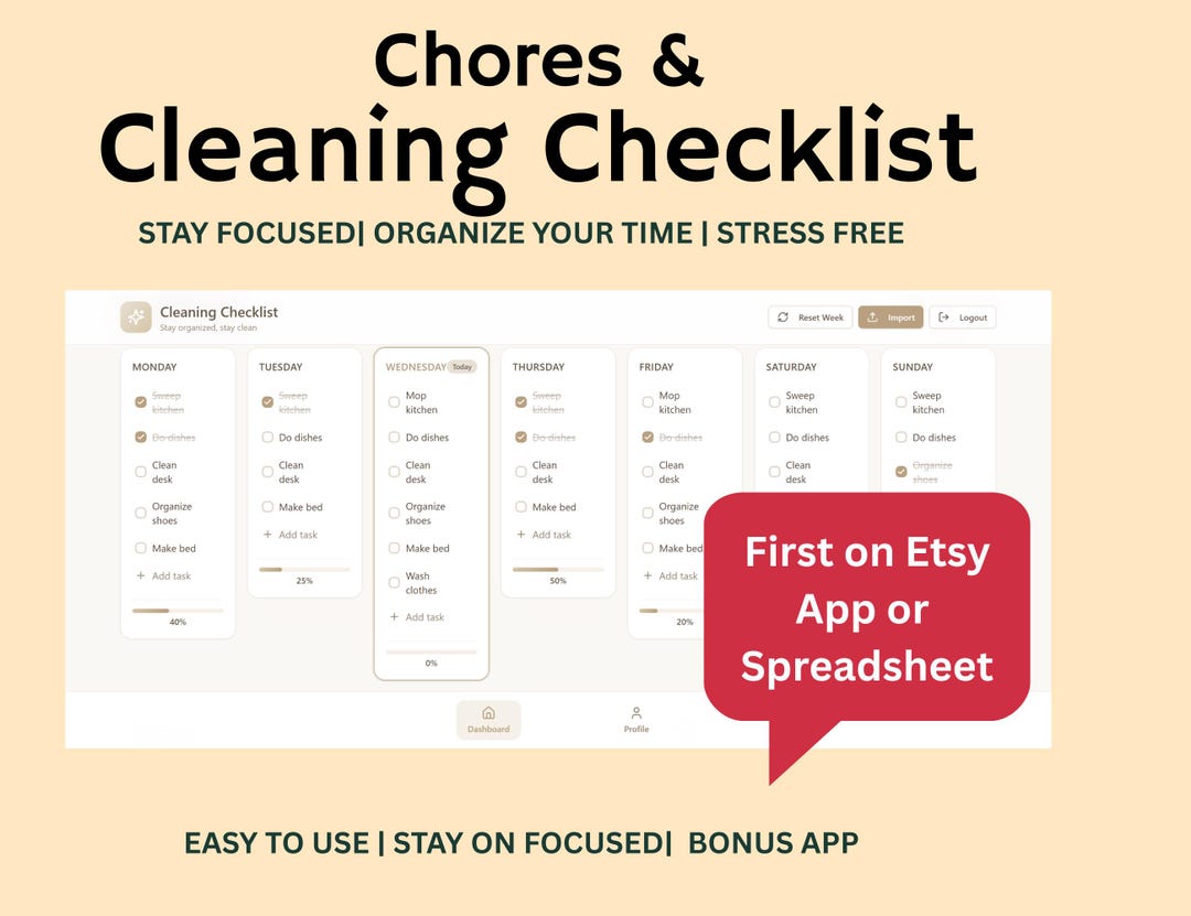 Weekly Cleaning Checklist | Editable App Tracker | Cleaning Planner ...