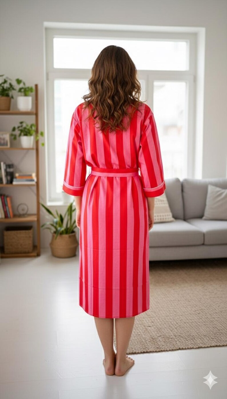 Red Striped Robe Red Pink Striped Cotton Kimono Robe, Lightweight Boho Lounge Wear - Etsy
