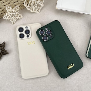 Personalized Leather iPhone Case 16 Pro Max 15 14 13 12 11 Custom Name Initials Monogram Cover Gift for Him Her Engraved Phone Case