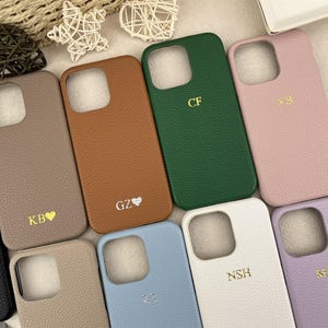 Custom iPhone 16 15 Case – Vegan Leather Monogram Cover, Personalized Initials Name Phone Case iPhone 14 13 12 Pro Max Gift for Her
