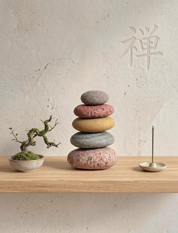 Zen Steine – Zen Balanced Stones aus Ostsee Steinen | Yoga Steine | Natural Zen Decor & Mindfulness Stones | Runde Dekosteine Zengarten