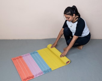 Esterilla de yoga de algodón orgánico y herbáceo tejida a mano: ecológica, ideal para ejercicios y meditación, ideal para viajes, 0,6 x 1,8 m