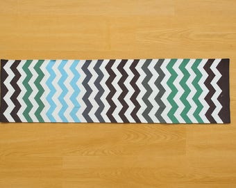 手作りコットンキリムランナーラグ：ジグザグトライバルデザイン