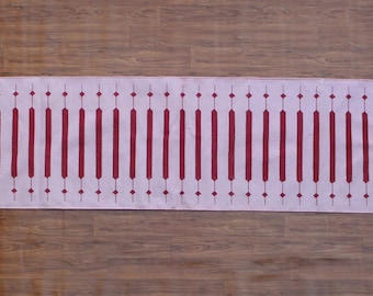 Handmade Cotton Light Pink and Red Runner Rug - Washable Modern Stripes Kilim Carpet