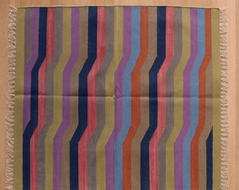 Square Multi-Color Kilim Rug – Handwoven Washable Cotton Flatweave | Modern Geometric Area Carpet