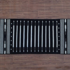 Black and White Modern Stripes Rug - 100% Handmade Cotton Rug Kilim Carpet - Reversible Rug