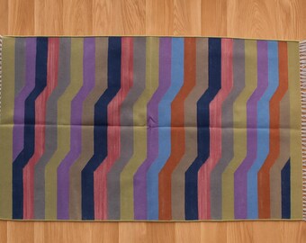 Handmade Colorful Cotton Kilim Rug: Boho Rustic Decor, Custom Size