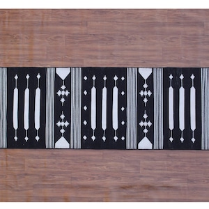 Black and White Modern Stripes Rug - 100% Handmade Cotton Rug Kilim Carpet - Reversible Rug