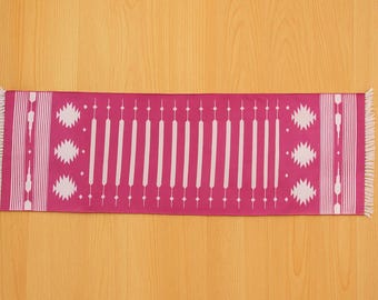 Handmade Pink and White Cotton Runner Rug - Boho Hallway Decor