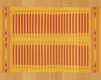 Handwoven Cotton Kilim Rug: Yellow & Red Stripes, Vintage Boho Decor