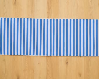 Handwoven Blue and White Striped Cotton Runner Rug: Reversible Boho Kilim