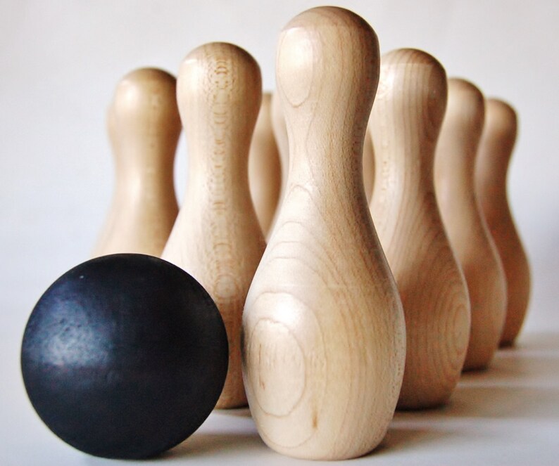 Ready to Ship  Natural Wood Toddler Sized Bowling Set image 1