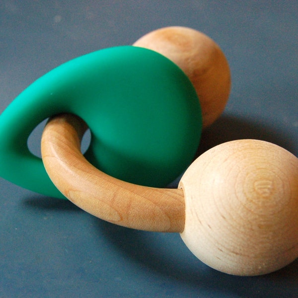 Organic Baby Toy -Wood Teether Wooden Teething Toy- Baby Teething Ring- Silicone Teething Toy-Waldorf Baby- Montessori Baby- Little Chomper