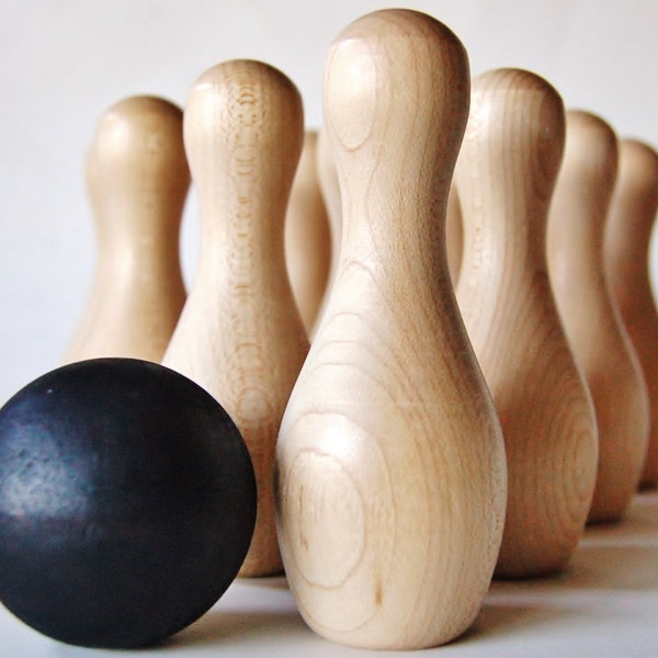 Wood Toy Wood Game Ten Pin Bowling Game- Natural Wooden Toy Set Waldorf Toy Toddler Gift