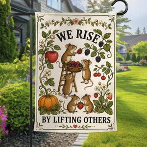 We Rise By Lifting Others Garden Flag Cute Mice Yard Banner Cottagecore Decor Family Gift Outside Lawn Sign Welcome Outdoor House Flag