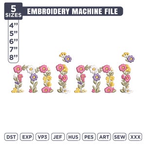 Floral Alphabet Embroidery Design Mimi Letters, Cute Flower Monogram Machine Embroidery File, Custom Name Initials Stitch Set eb73