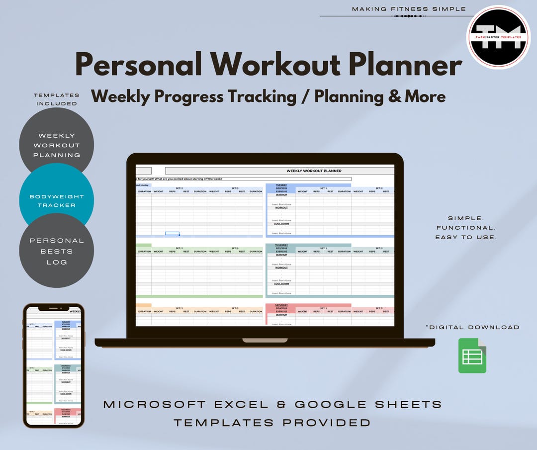 Digital Weekly Workout Planner - Personal Fitness Journal | Google ...