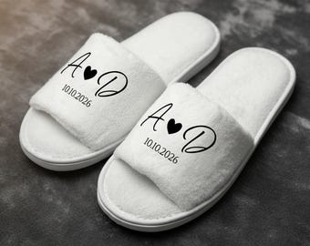 Wedding Initials Hotel Slippers, Custom Open Toe Spa Slippers, Bridal Party Favor, Personalized Guest Gifts, Business Supplies Bulk Slippers