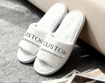 Personalized Slippers - Bridesmaid Gift, Wedding Favor for Women, Company Branded Slippers, Custom Logo & Name, Valentine's Day Gift for Her