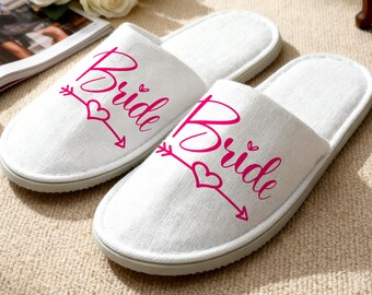 Custom Bride Slippers/Bridesmaid Slippers/Personalized Spa Slippers/Bridesmaid Proposal Gif/Bachelorette Party Favor/Wedding Party Slippers