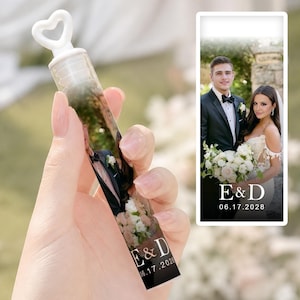 Personalized Wedding Bubble Wands, Bulk Custom Photo Bubble Tube Favors, Bridal Shower Bubbles, Wedding Send Off, Reception Exit Party Favor