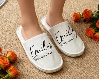 Personalized Bridesmaid Slippers, Bridesmaid Proposal Present, Custom Wedding Party Slippers, Bachelorette Party Favor, Bride Tribe Slippers
