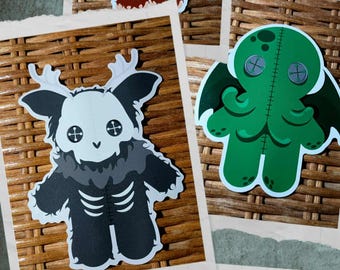 Cryptid Plushie Stickers - Original Matte Cryptid Cuties - Bigfoot, Mothman, Wendigo, or Cthulhu