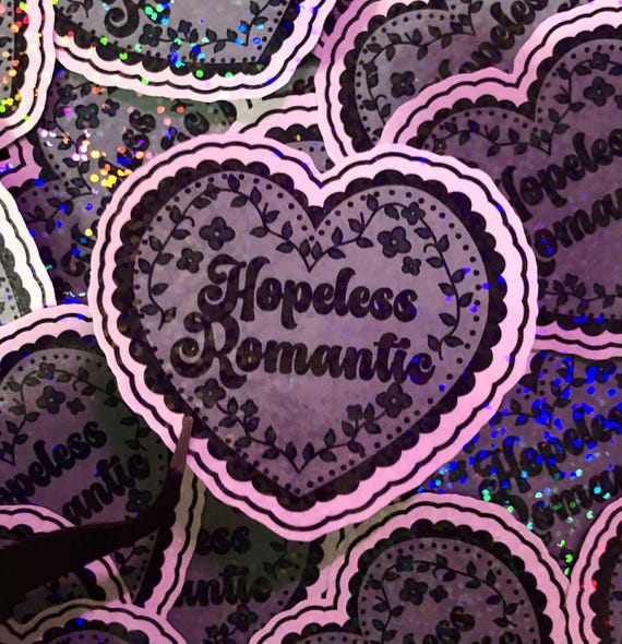 Hopeless Romantic Holographic, Vinyl Heart Sticker