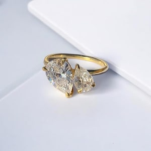 Pear Cut Lab Grown Diamond Toi Et Moi Wedding Ring,Two Stone 2Ct Engagement Ring,Certified Diamond Ring,Unique Anniversary Ring,Gift For Her
