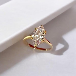 14k solid Gold 2.00 CT Marquise Cut Engagement Ring, Silver Solitaire Wedding Ring, Anniversary Ring, promise Ring