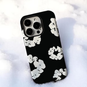PetalFade Denim Bloom Case – Artistic Floral Film Shell for iPhone 11 to 16 Pro Max