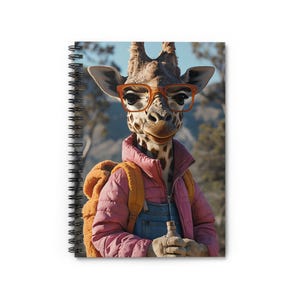 Spiral Notebook - Giraffe with Backpack, Journal, Planner, Writing Notebook, Cute Animal Stationery, School Supplies
