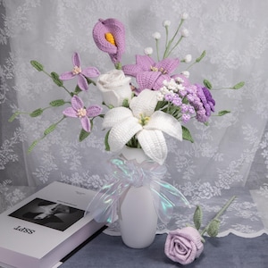 8-in-1 Mother’s Day Crochet Bouquet PDF Digital File never wilt flowers Lily and rose Home Decor & Back to school Thanksgiving gift